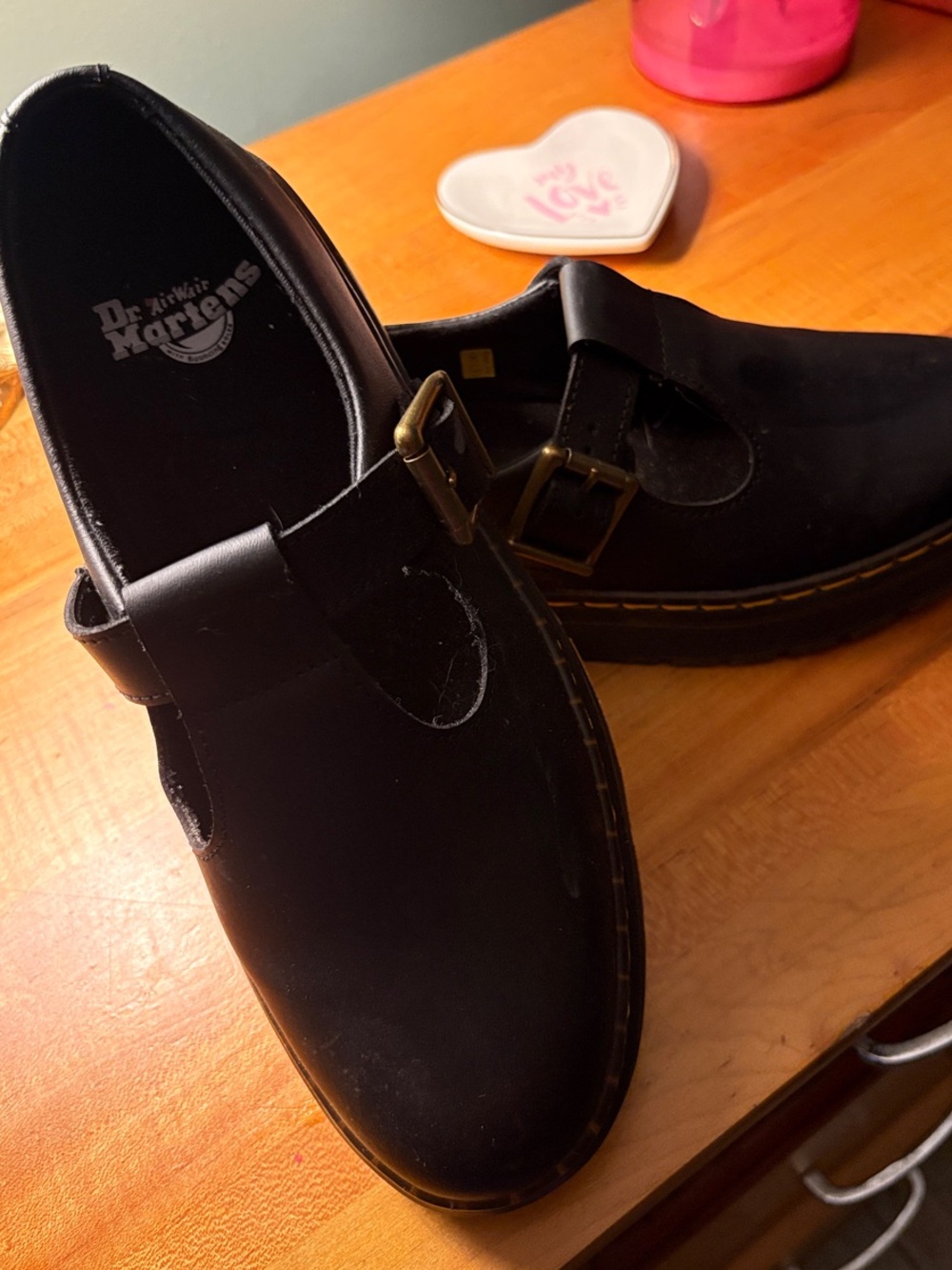 Dr. Martens Black Leather Buckle Clog Loafers